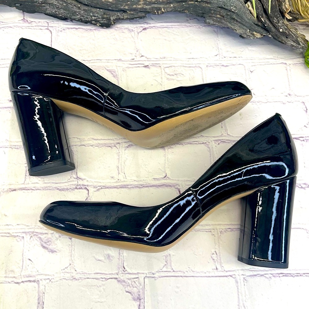 Via Spiga Black Patent Leather, Super Luxurious, Classy, Block High Heel Pumps